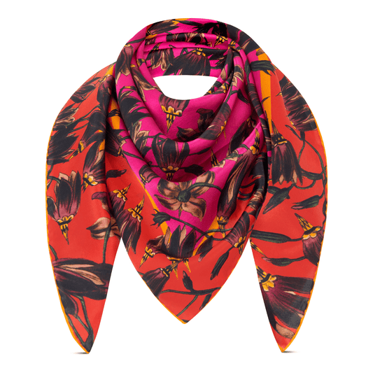 BAPTISTE Scarves Pink / Red / Square Scarf / 85cm x 85cm | 33.45 in x 33.45 in Pasque Print Silk Satin Scarf - Pink