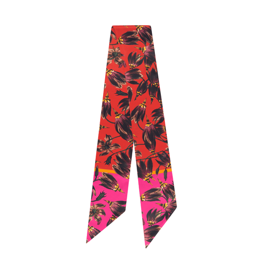 BAPTISTE Scarves Pink / Red / Twilly Scarf / 130cm x 10cm | 51 in x 3.9 in Pasque Print Silk Satin Twilly - Red